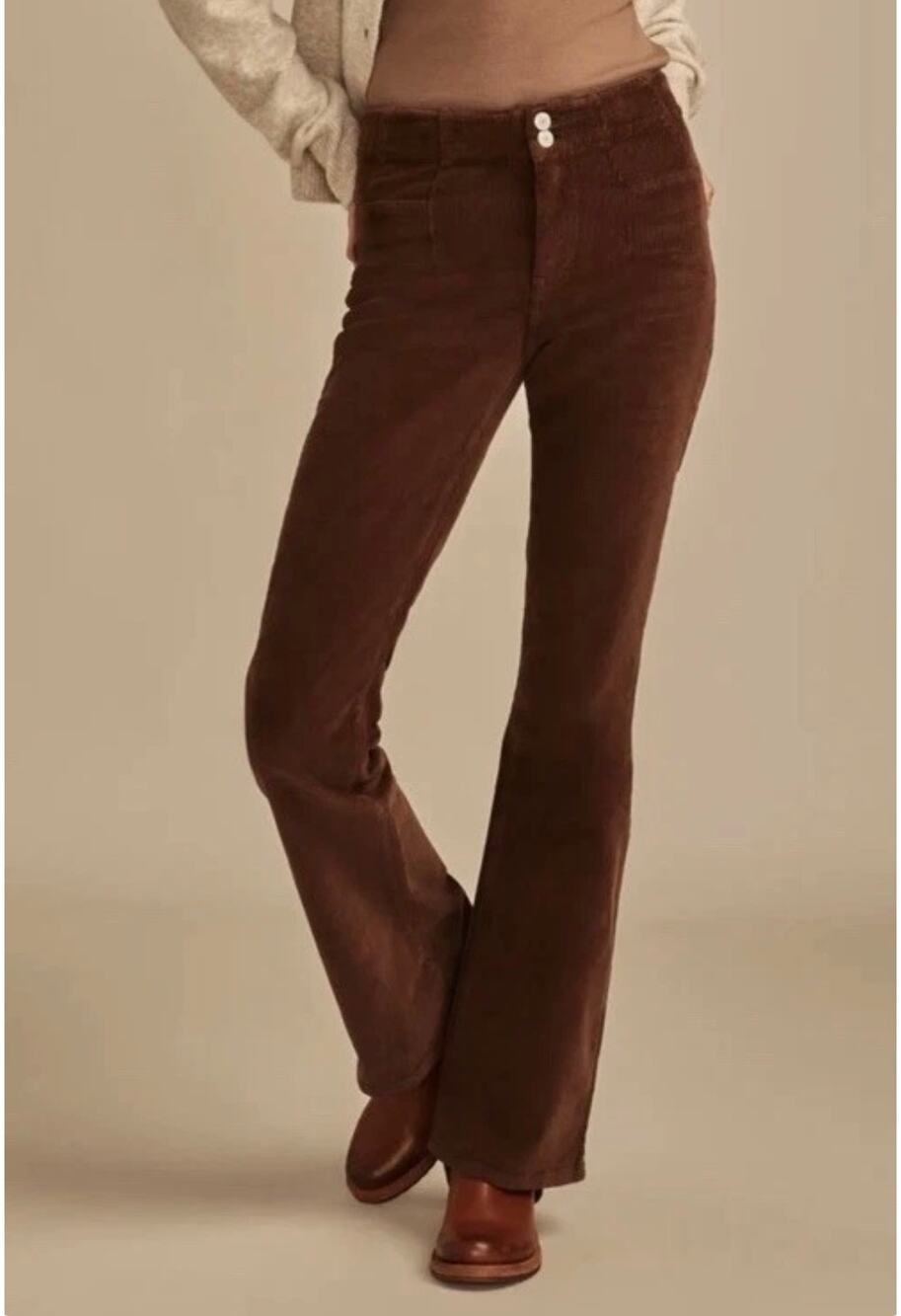 Lucky Brand Wmns Brown Corduroy Stevie High-Rise Flare Pants Sz 14 Boho Festival